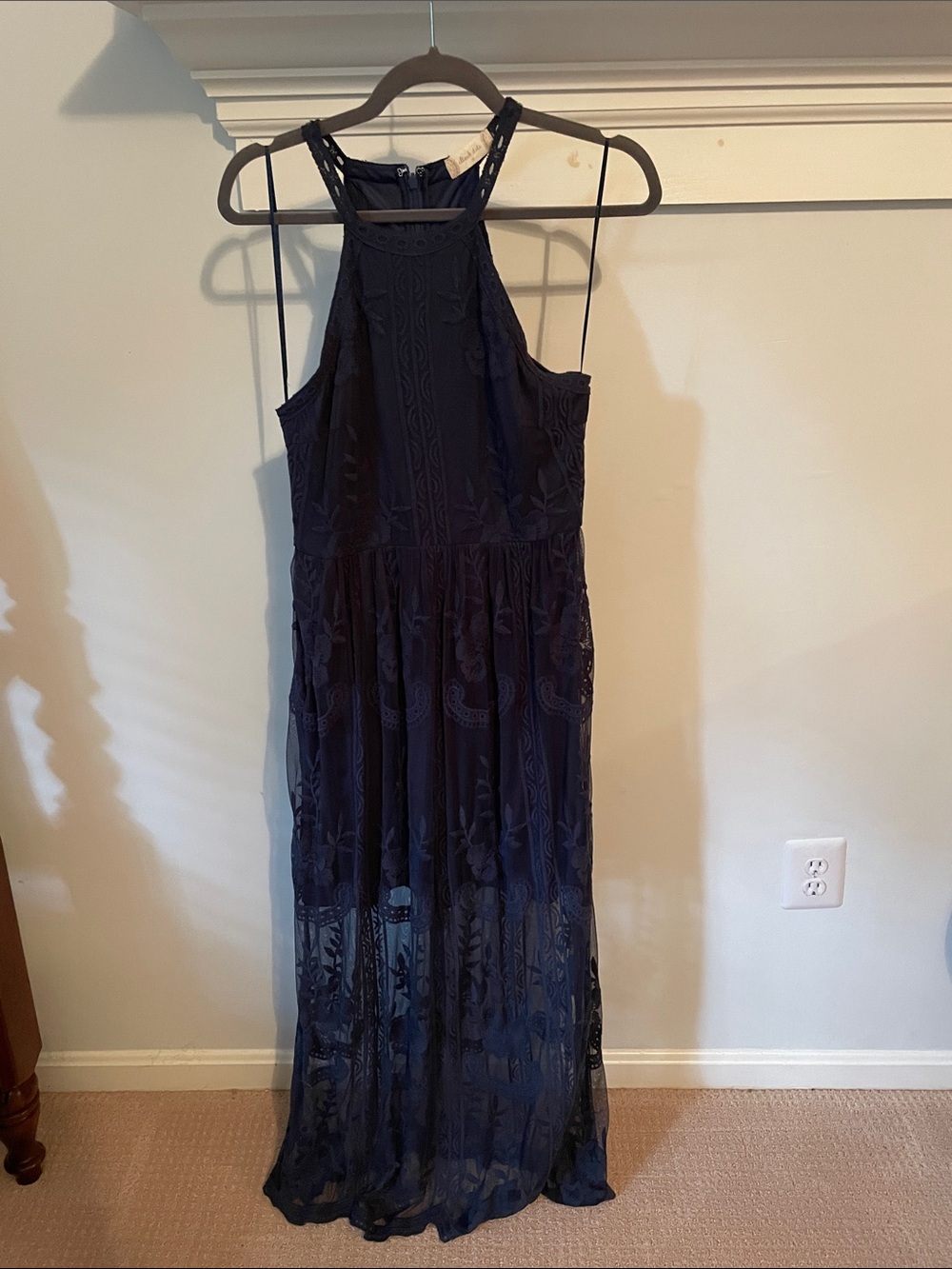 Altar'd State Navy Halter Lace Maxi Dress